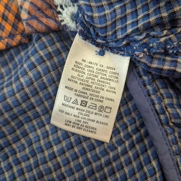 Holding Horses Anthropologie Navy & Orange Plaid Lace Trim High Low Dress XS - Picture 8 of 8